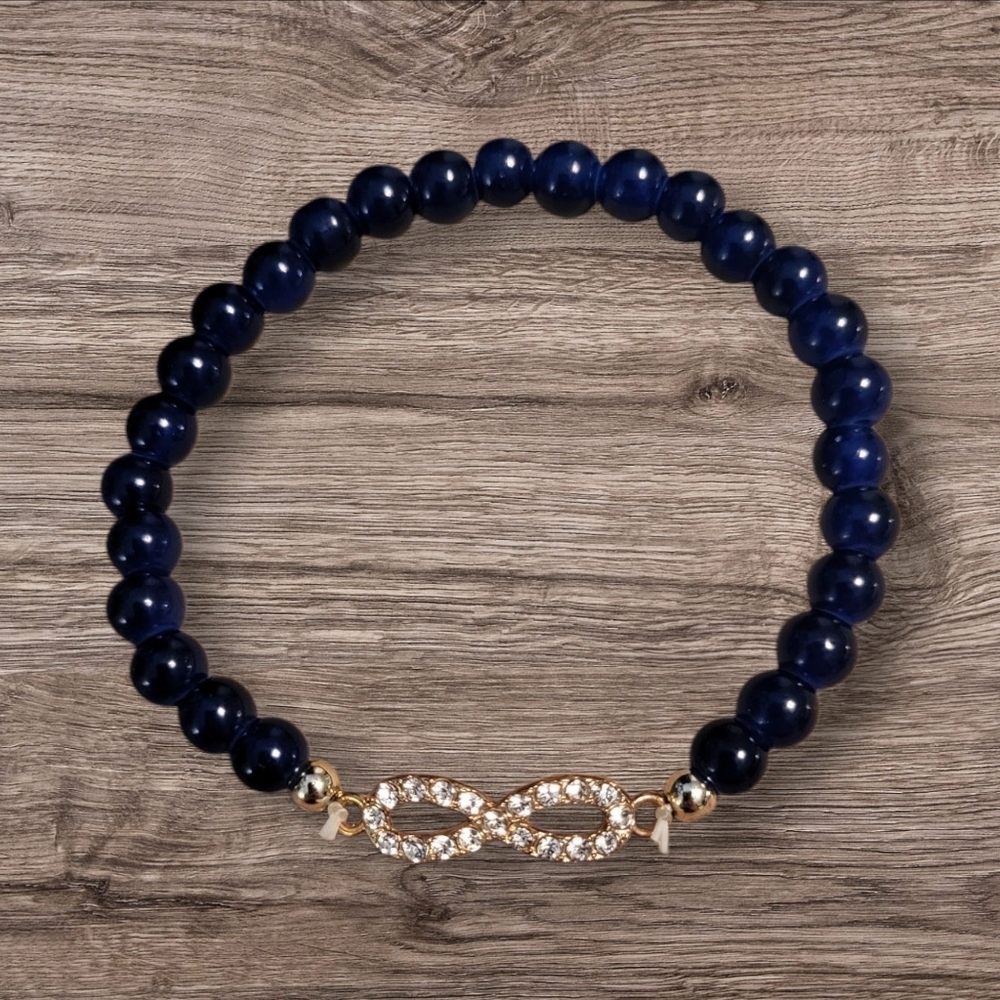 🩷3 for $15: Set of 5 4mm Infinity Stretchy Bracelets, Navy & Gold Tone, New - Picture 4 of 9